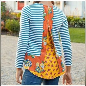 Matilda Jane Blue and Orange Striped Floral Kids Top